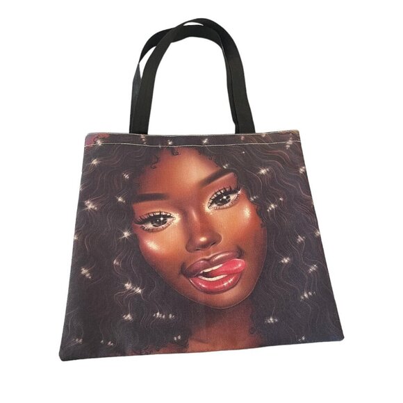 Pretty Sparkle African Ethnic Teen Black Girl Large Everyday Fabric Tote - Picture 2 of 6